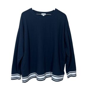 J Jill Fit Womens Navy Blue Contrast Band Pullover Shirt Size XL Cotton Blend